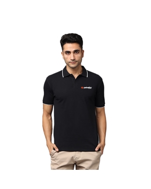 Greys & Blues Pima Polo T-Shirt - Black With White Tipping